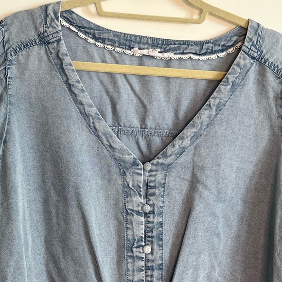 Denim Tie-Front Top with Buttons - Picture 3 of 5